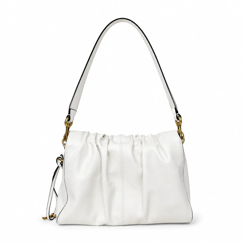 Marc Jacobs The Cristina Small White Soft Leather Ruched Shoulder Bag with Gold Lock & Detachable Strap