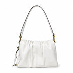 Marc Jacobs The Cristina Small White Soft Leather Ruched Shoulder Bag with Gold Lock & Detachable Strap