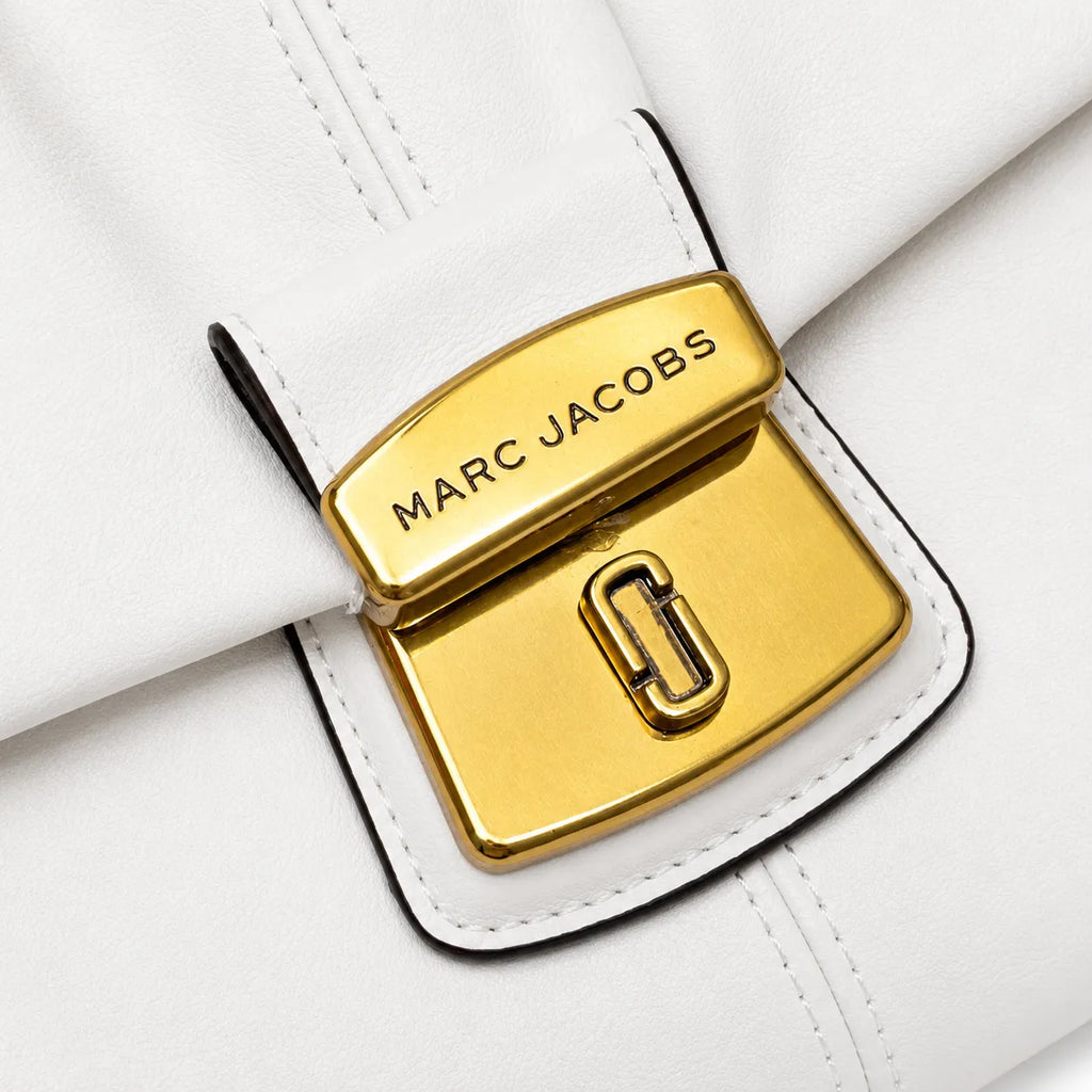 Marc Jacobs The Cristina Small White Soft Leather Ruched Shoulder Bag with Gold Lock & Detachable Strap
