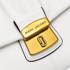 Marc Jacobs The Cristina Small White Soft Leather Ruched Shoulder Bag with Gold Lock & Detachable Strap