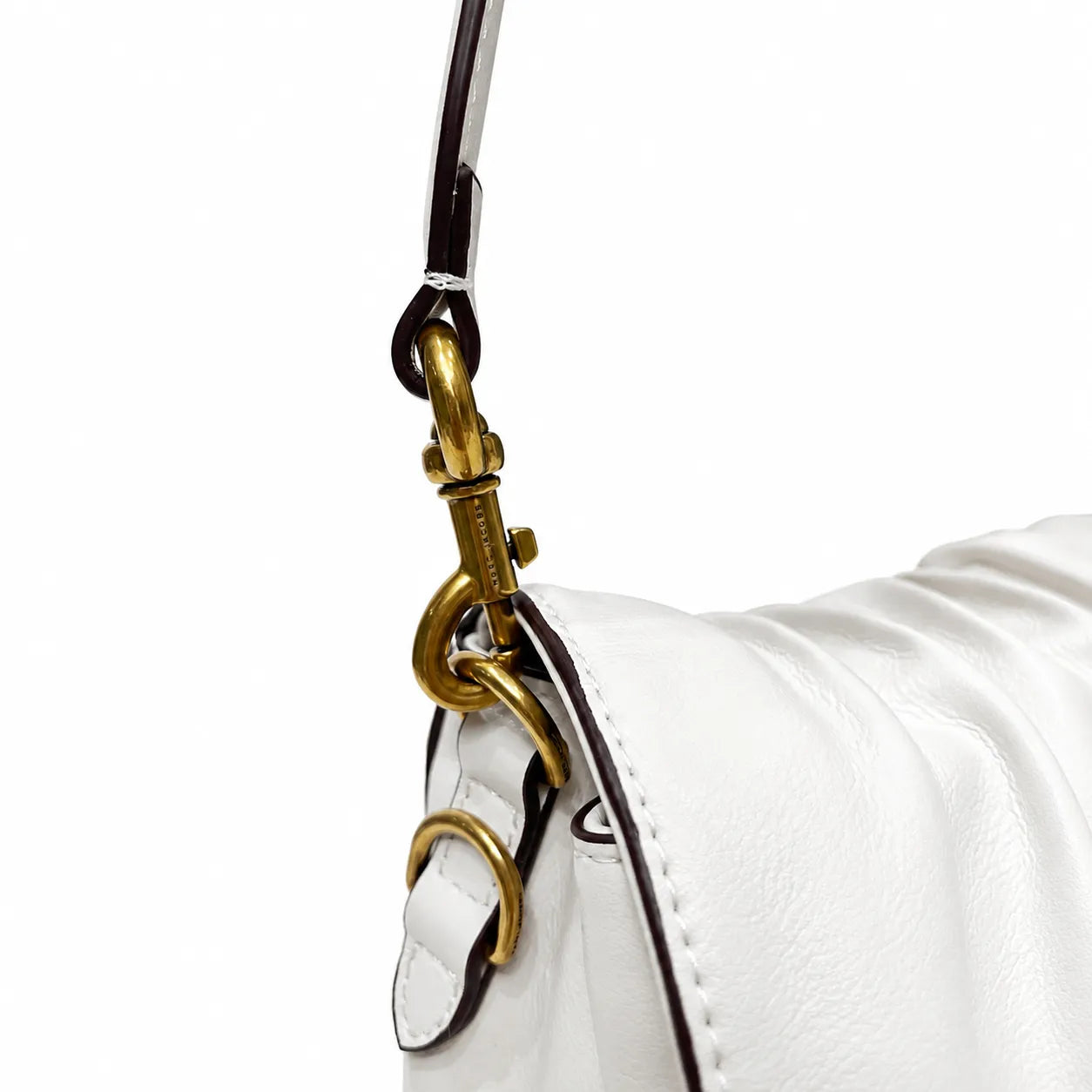 Marc Jacobs The Cristina Small White Soft Leather Ruched Shoulder Bag with Gold Lock & Detachable Strap