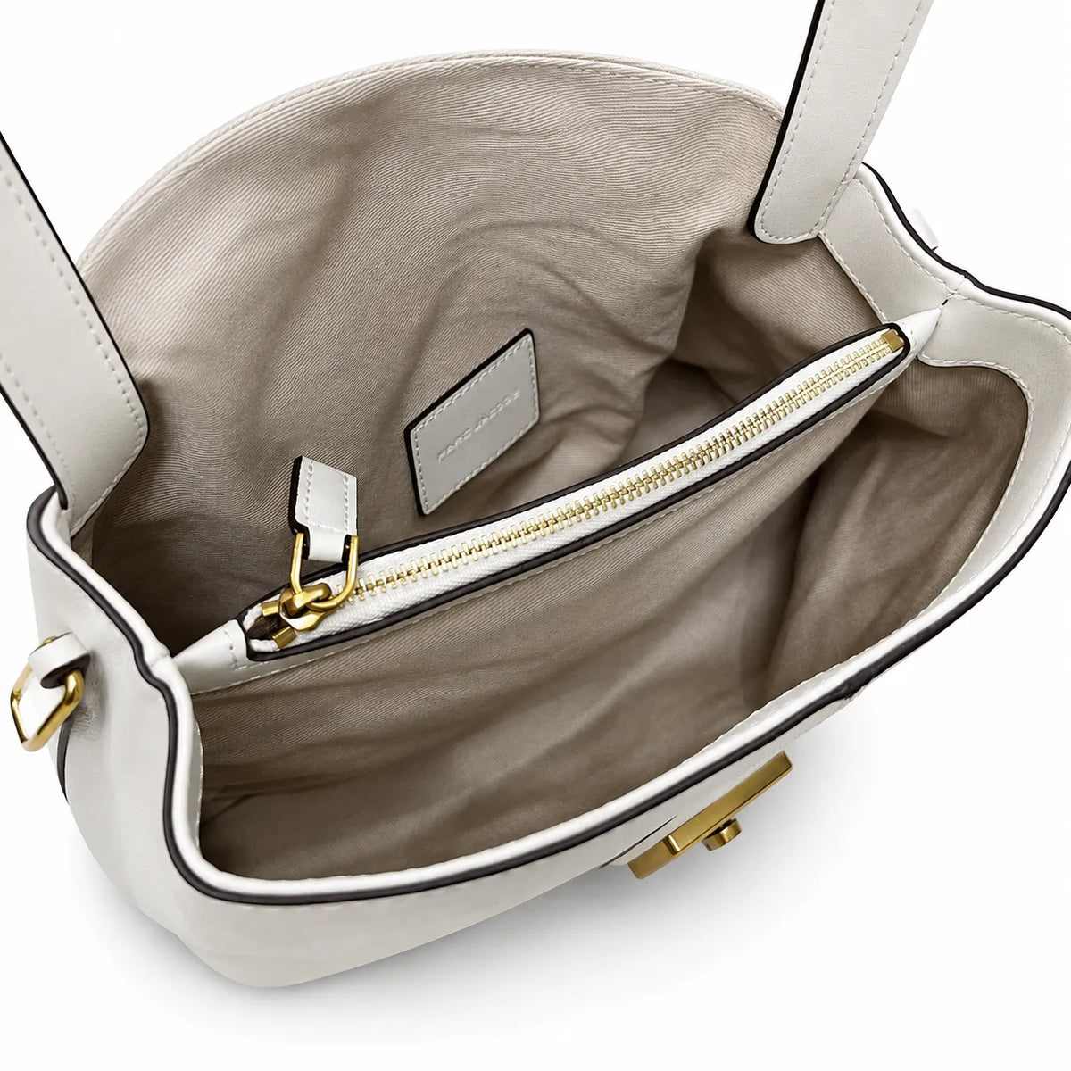 Marc Jacobs The Cristina Small White Soft Leather Ruched Shoulder Bag with Gold Lock & Detachable Strap