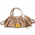 Marc Jacobs The Cristina Small Ivory Soft Leather Ruched Top Handle Bag with Gold Lock & Detachable Strap