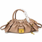 Marc Jacobs The Cristina Small Ivory Soft Leather Ruched Top Handle Bag with Gold Lock & Detachable Strap