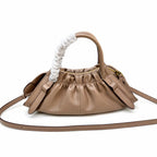 Marc Jacobs The Cristina Small Ivory Soft Leather Ruched Top Handle Bag with Gold Lock & Detachable Strap