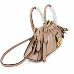 Marc Jacobs The Cristina Small Ivory Soft Leather Ruched Top Handle Bag with Gold Lock & Detachable Strap