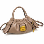 Marc Jacobs The Cristina Small Ivory Soft Leather Ruched Top Handle Bag with Gold Lock & Detachable Strap