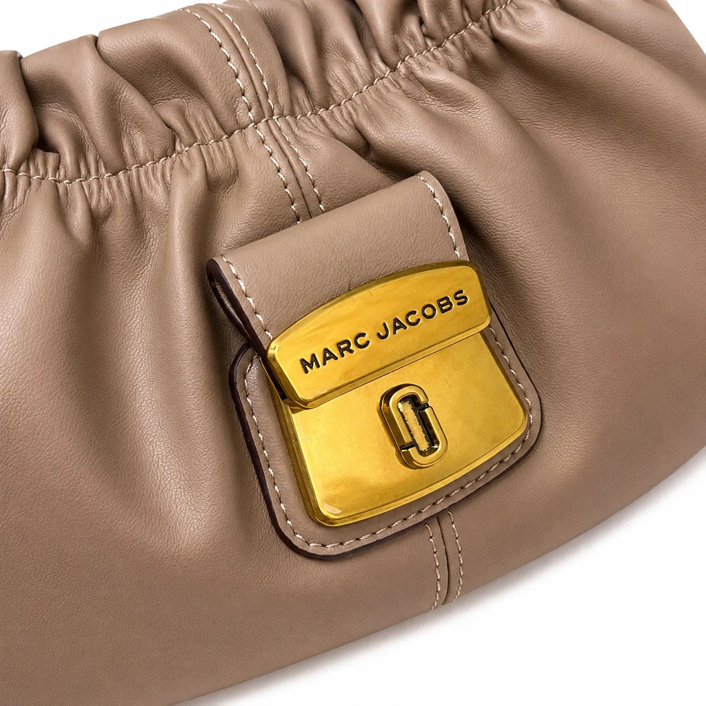 Marc Jacobs The Cristina Small Ivory Soft Leather Ruched Top Handle Bag with Gold Lock & Detachable Strap