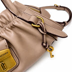 Marc Jacobs The Cristina Small Ivory Soft Leather Ruched Top Handle Bag with Gold Lock & Detachable Strap