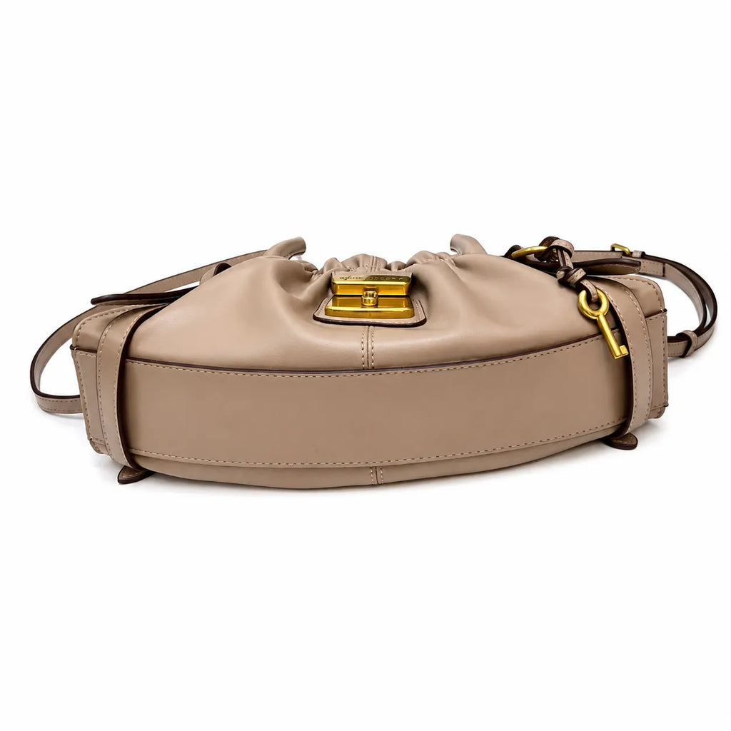 Marc Jacobs The Cristina Small Ivory Soft Leather Ruched Top Handle Bag with Gold Lock & Detachable Strap