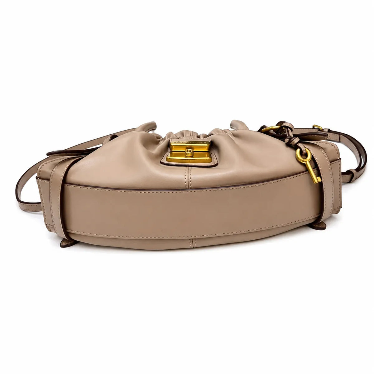 Marc Jacobs The Cristina Small Ivory Soft Leather Ruched Top Handle Bag with Gold Lock & Detachable Strap