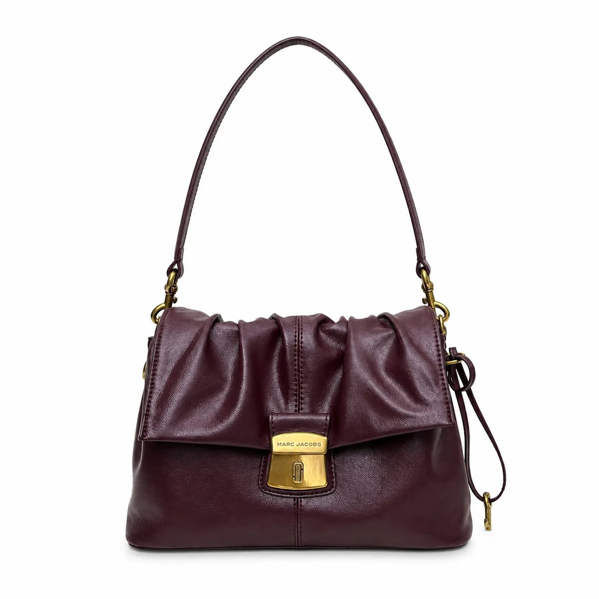 Marc Jacobs The Cristina Small White Soft Leather Ruched Shoulder Bag with Gold Lock & Detachable Strap