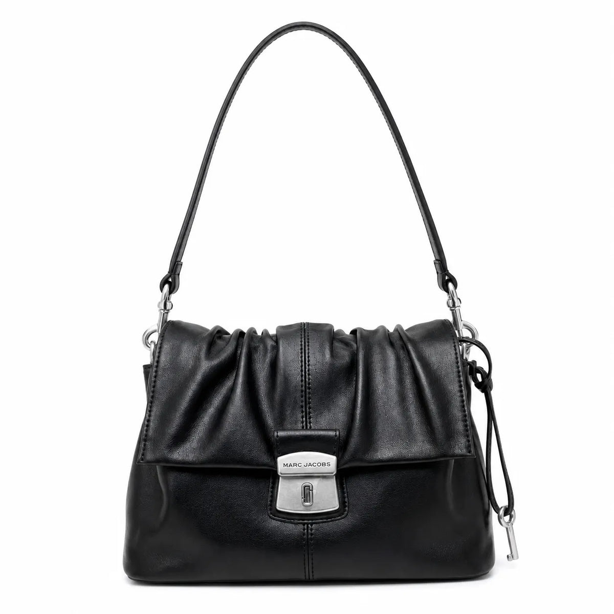 Marc Jacobs The Cristina Medium Olive Green Soft Leather Ruched Shoulder Bag with Silver Lock