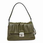 Marc Jacobs The Cristina Medium Olive Green Soft Leather Ruched Shoulder Bag with Silver Lock