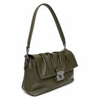 Marc Jacobs The Cristina Medium Olive Green Soft Leather Ruched Shoulder Bag with Silver Lock