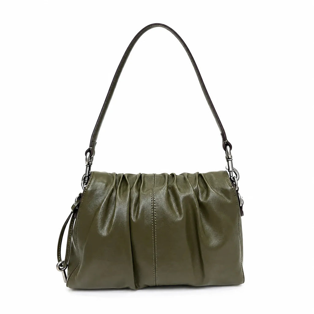 Marc Jacobs The Cristina Medium Olive Green Soft Leather Ruched Shoulder Bag with Silver Lock