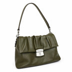 Marc Jacobs The Cristina Medium Olive Green Soft Leather Ruched Shoulder Bag with Silver Lock