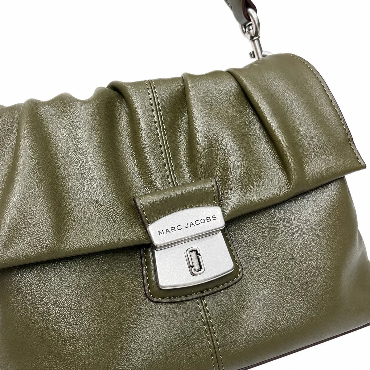 Marc Jacobs The Cristina Medium Olive Green Soft Leather Ruched Shoulder Bag with Silver Lock
