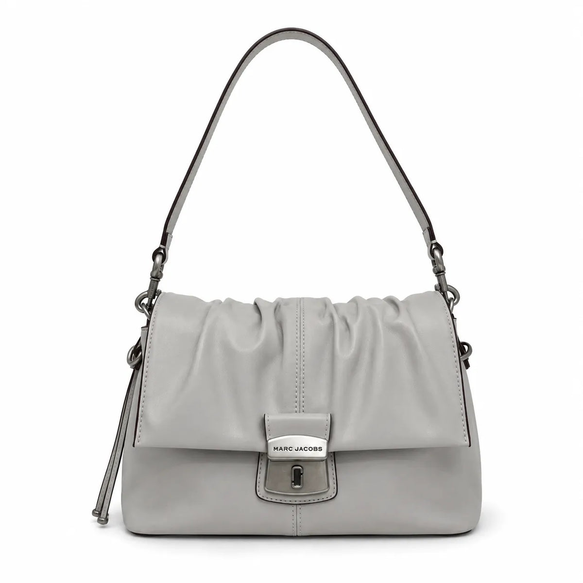 Marc Jacobs The Cristina Small White Soft Leather Ruched Shoulder Bag with Gold Lock & Detachable Strap