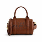 Marc Jacobs The Mini Duffle Small Brown Leather Round Barrel Bag with Gold Zippers & Detachable Strap