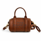 Marc Jacobs The Mini Duffle Small Brown Leather Round Barrel Bag with Gold Zippers & Detachable Strap