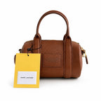 Marc Jacobs The Mini Duffle Small Brown Leather Round Barrel Bag with Gold Zippers & Detachable Strap