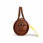 Marc Jacobs The Mini Duffle Small Brown Leather Round Barrel Bag with Gold Zippers & Detachable Strap