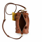 Marc Jacobs The Mini Duffle Small Brown Leather Round Barrel Bag with Gold Zippers & Detachable Strap