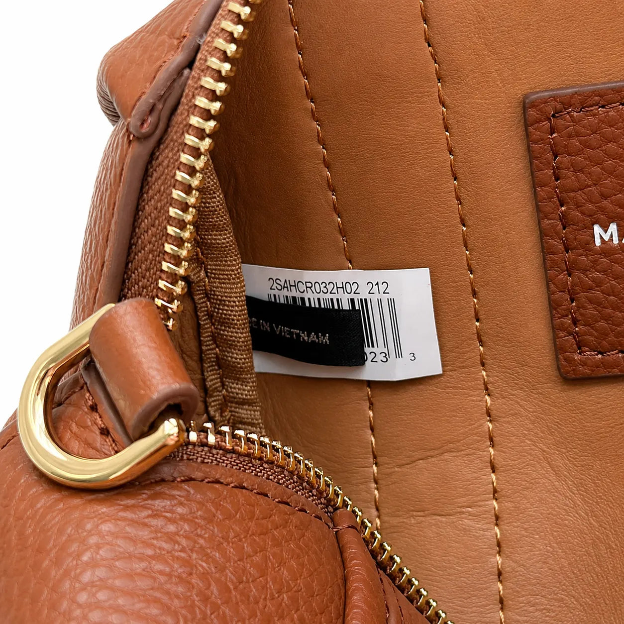 Marc Jacobs The Mini Duffle Small Brown Leather Round Barrel Bag with Gold Zippers & Detachable Strap