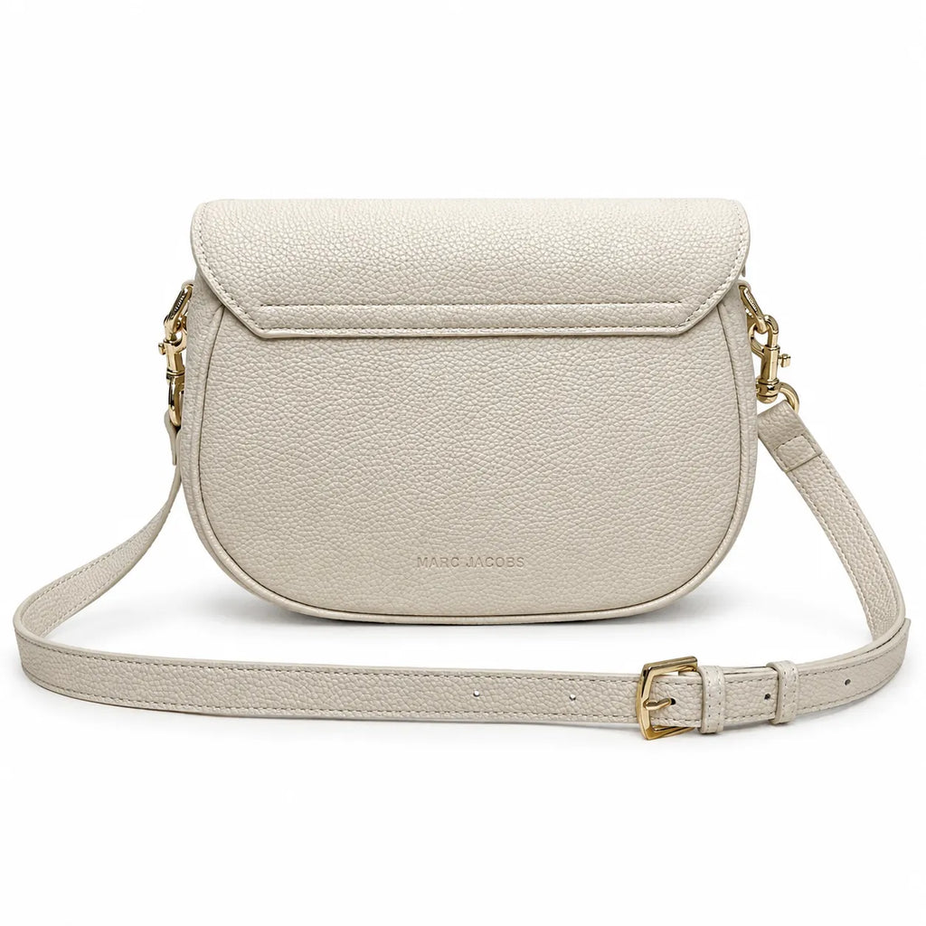 Marc Jacobs The J Marc Small Cream Pebbled Leather Saddle Bag with Gold J Buckle & Detachable Strap