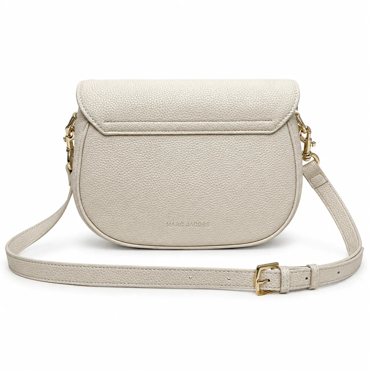 Marc Jacobs The J Marc Small Cream Pebbled Leather Saddle Bag with Gold J Buckle & Detachable Strap