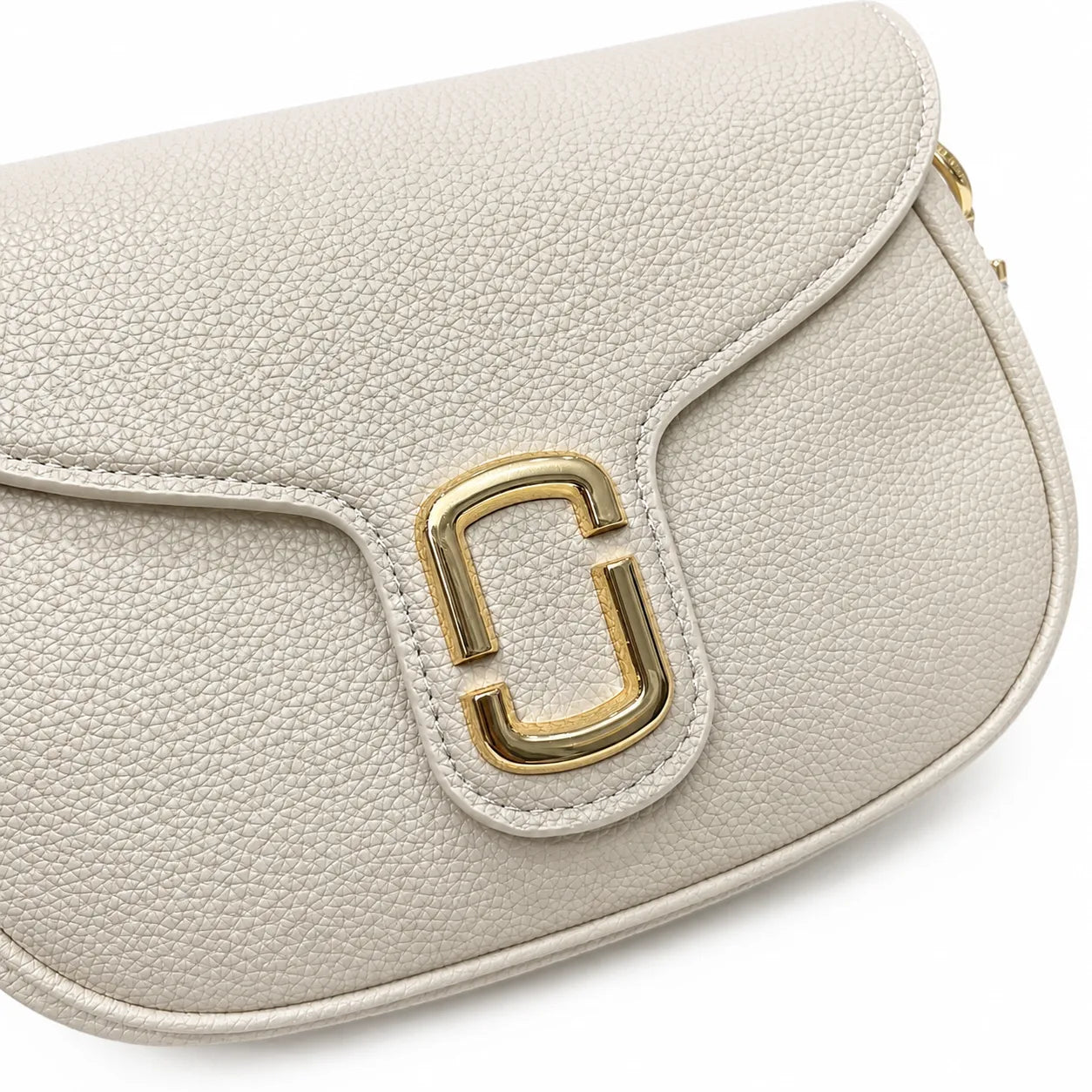 Marc Jacobs The J Marc Small Cream Pebbled Leather Saddle Bag with Gold J Buckle & Detachable Strap