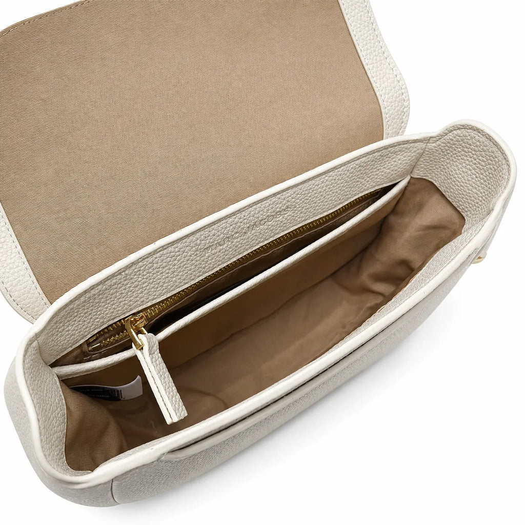 Marc Jacobs The J Marc Small Cream Pebbled Leather Saddle Bag with Gold J Buckle & Detachable Strap