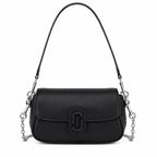 Marc Jacobs The Clover Black Smooth Leather Shoulder Bag with Black J Buckle & Dual Straps