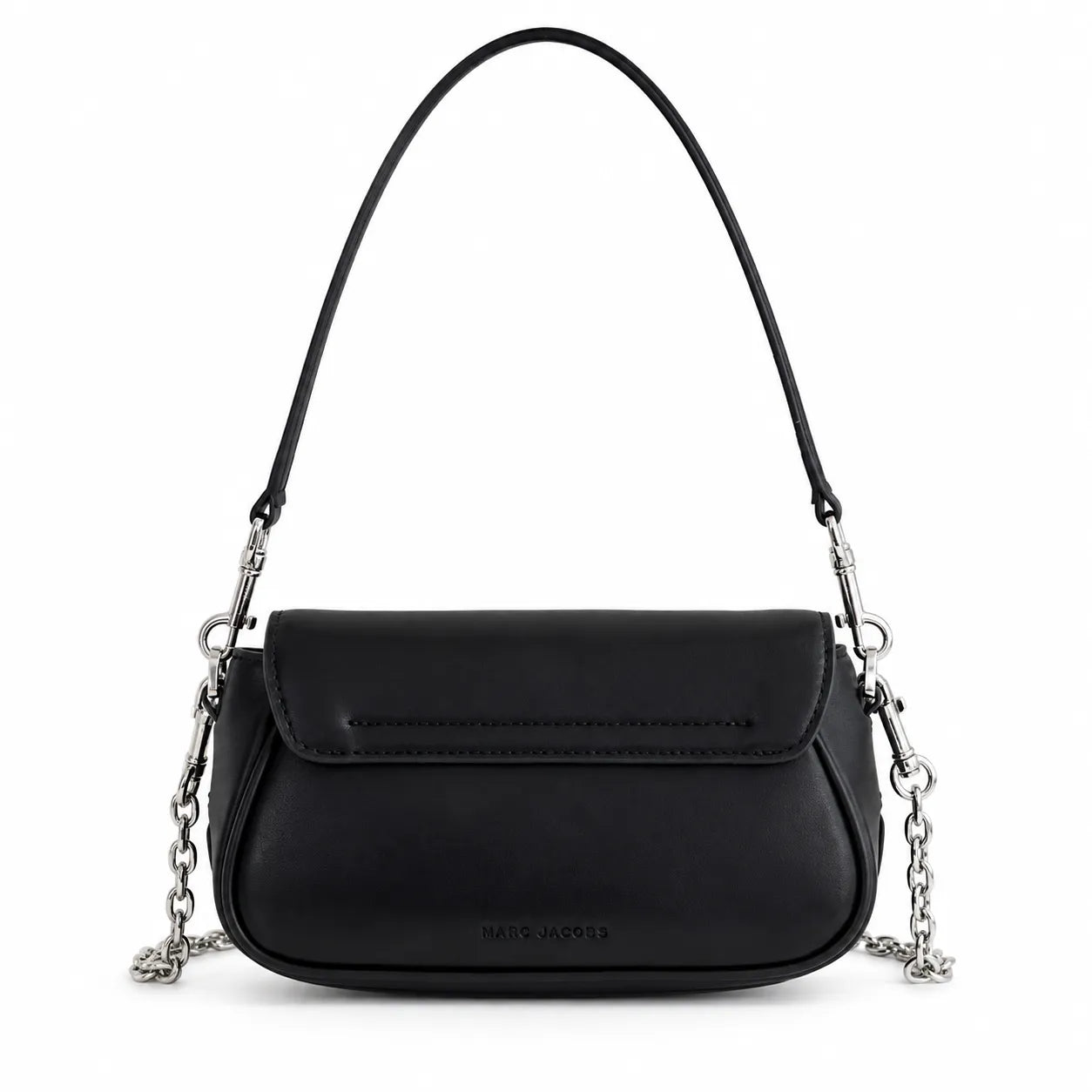Marc Jacobs The Clover Black Smooth Leather Shoulder Bag with Black J Buckle & Dual Straps