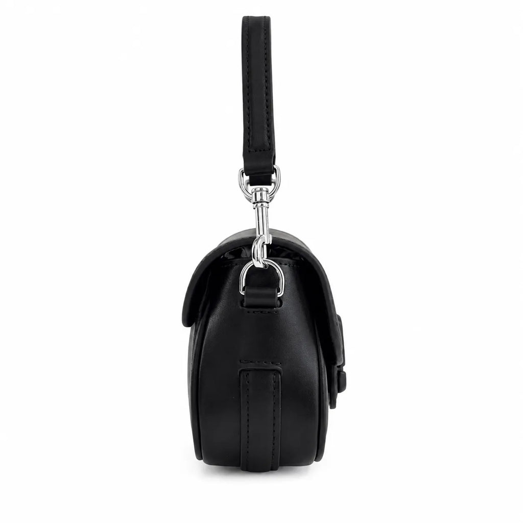 Marc Jacobs The Clover Black Smooth Leather Shoulder Bag with Black J Buckle & Dual Straps