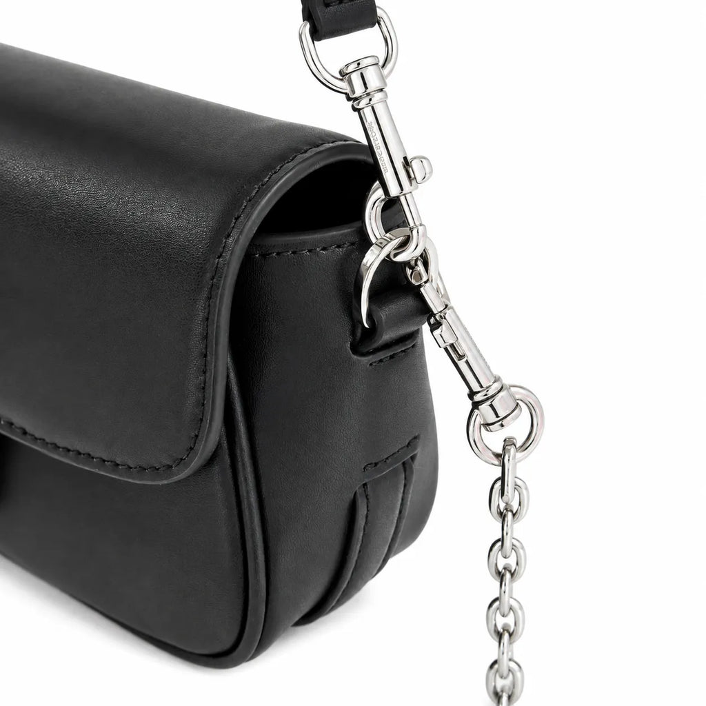 Marc Jacobs The Clover Black Smooth Leather Shoulder Bag with Black J Buckle & Dual Straps
