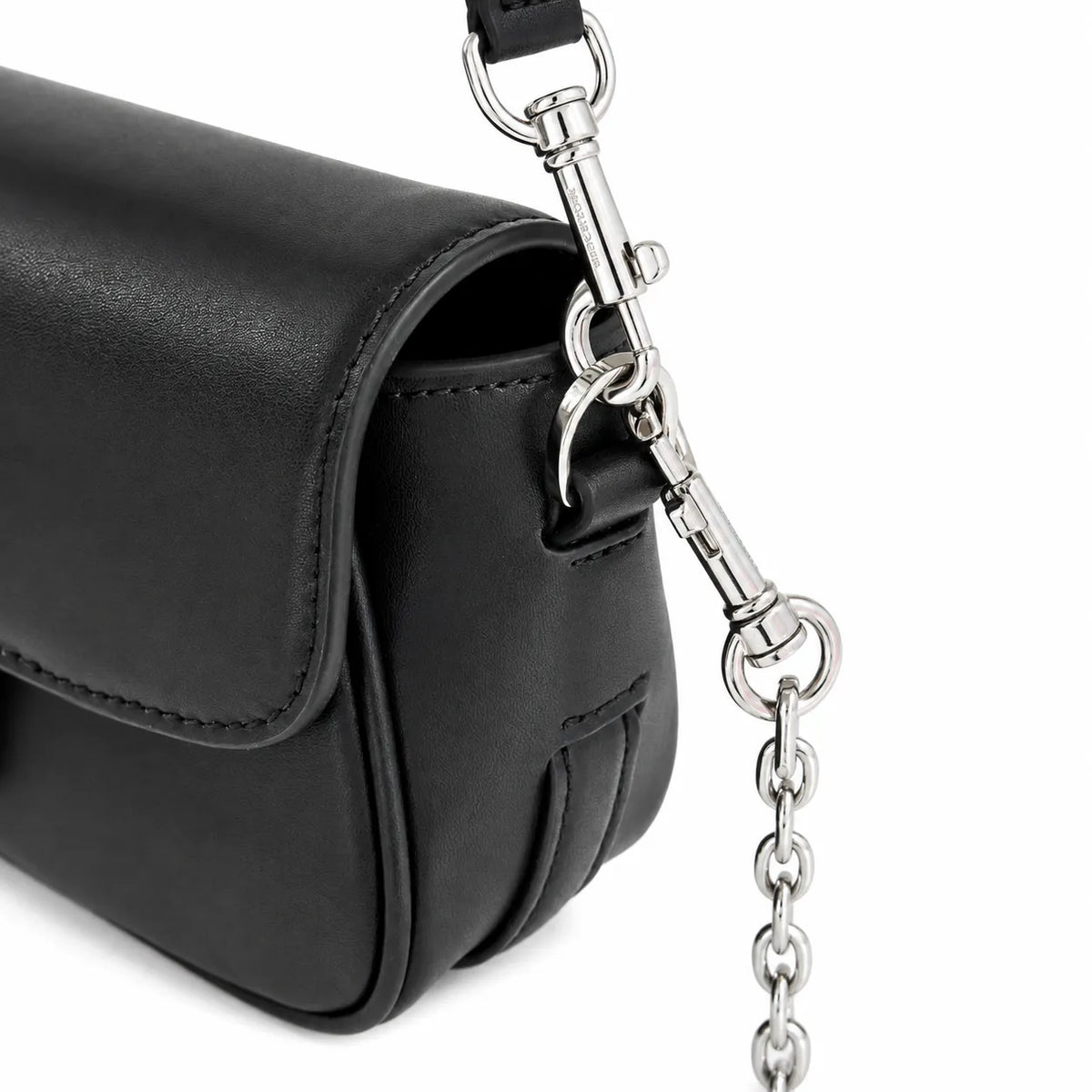 Marc Jacobs The Clover Black Smooth Leather Shoulder Bag with Black J Buckle & Dual Straps
