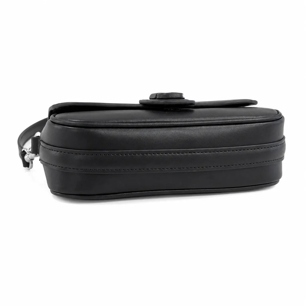 Marc Jacobs The Clover Black Smooth Leather Shoulder Bag with Black J Buckle & Dual Straps