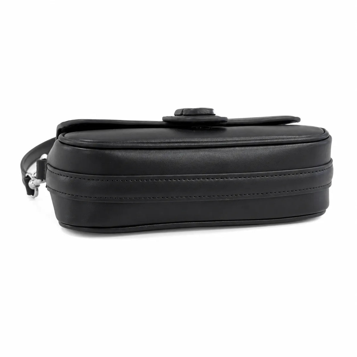 Marc Jacobs The Clover Black Smooth Leather Shoulder Bag with Black J Buckle & Dual Straps