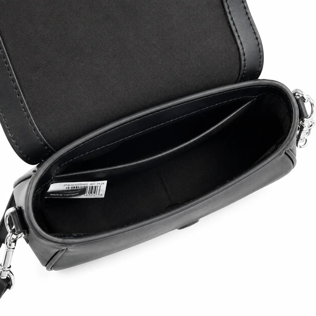 Marc Jacobs The Clover Black Smooth Leather Shoulder Bag with Black J Buckle & Dual Straps