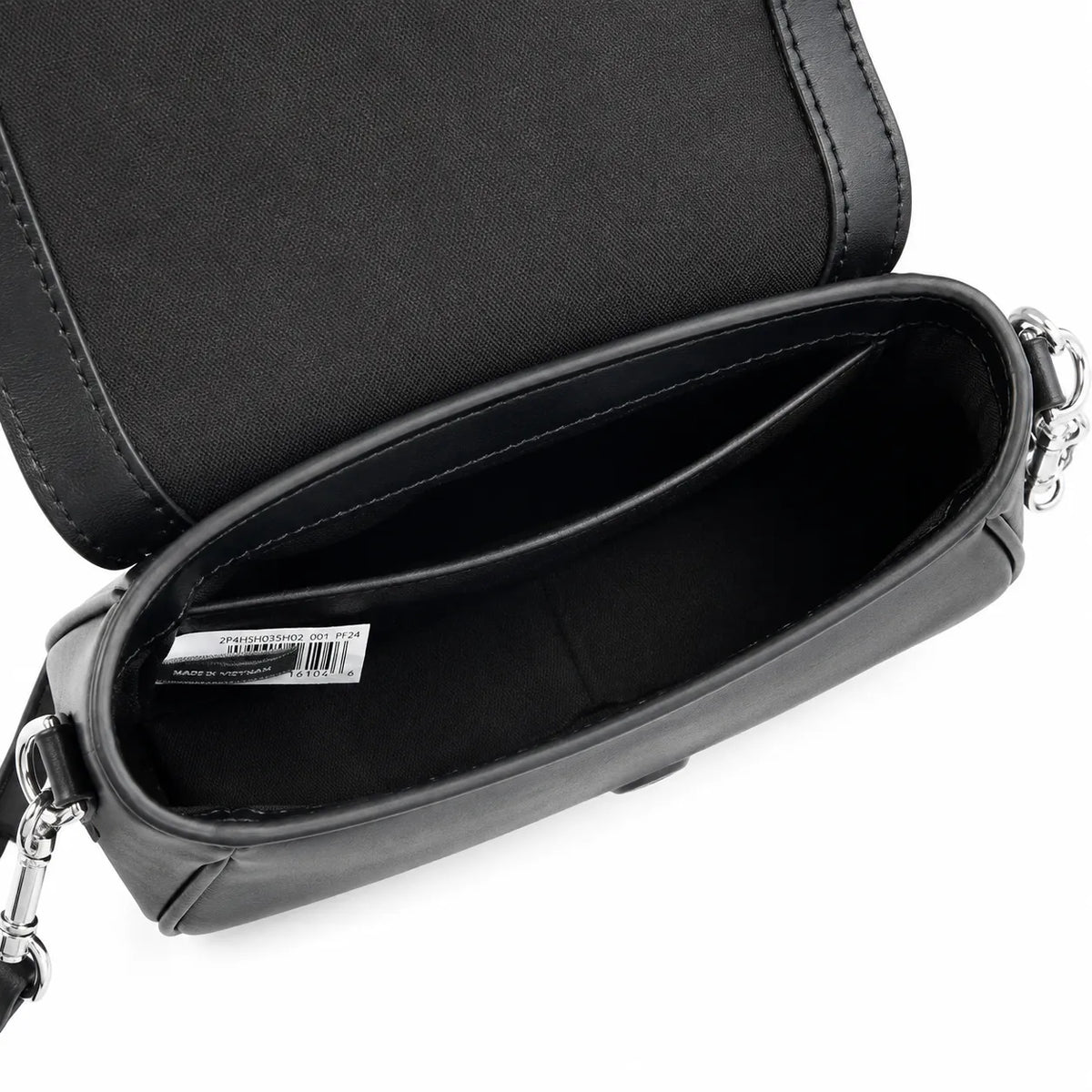 Marc Jacobs The Clover Black Smooth Leather Shoulder Bag with Black J Buckle & Dual Straps