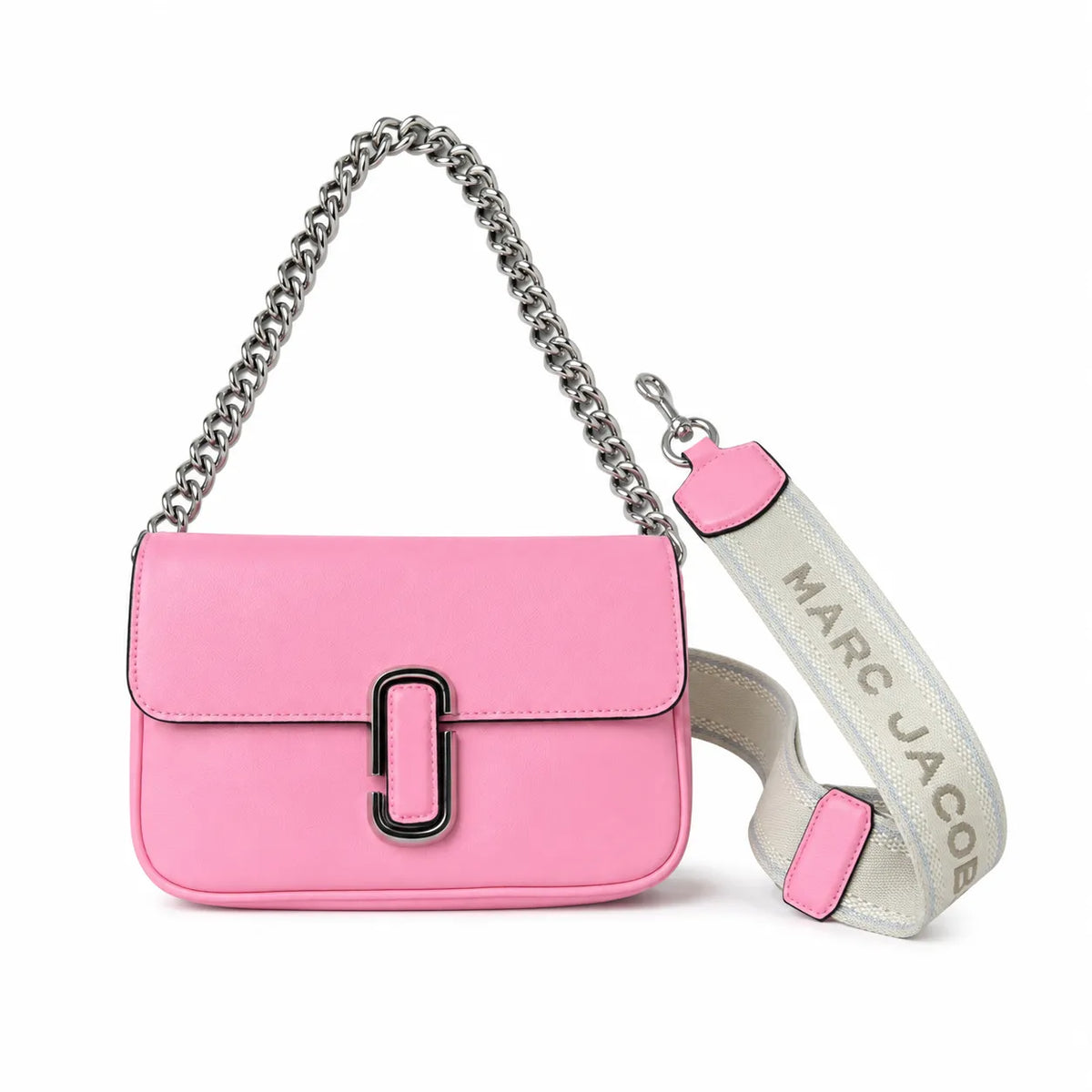 Marc Jacobs The J Marc Orange Smooth Leather Shoulder Bag with Silver J Buckle & Dual Straps