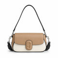 Marc Jacobs The Clover Small Beige & White Colorblock Leather Shoulder Bag with Silver J Buckle & Detachable Strap