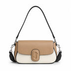 Marc Jacobs The Clover Small Beige & White Colorblock Leather Shoulder Bag with Silver J Buckle & Detachable Strap