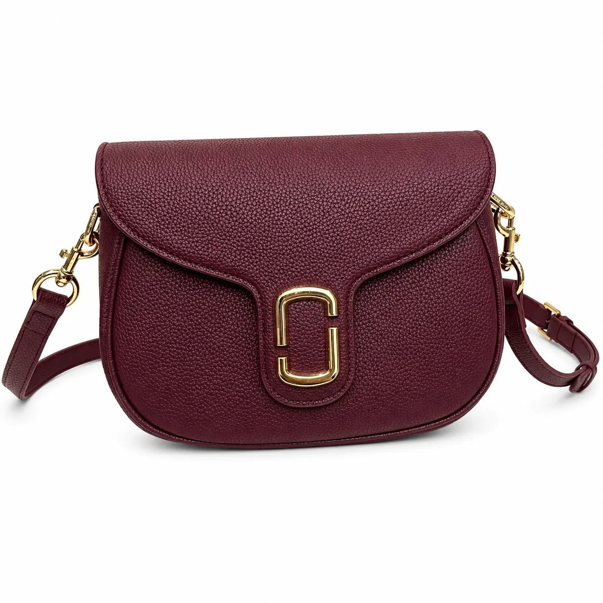 Marc Jacobs The J Marc Small Cream Pebbled Leather Saddle Bag with Gold J Buckle & Detachable Strap