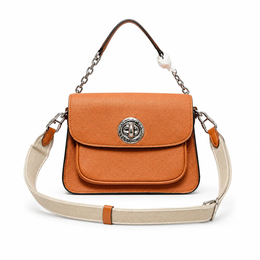 Marc Jacobs The Mini Saddle Small Orange Pebbled Leather Saddle Bag with Silver Turn Lock & Detachable Strap