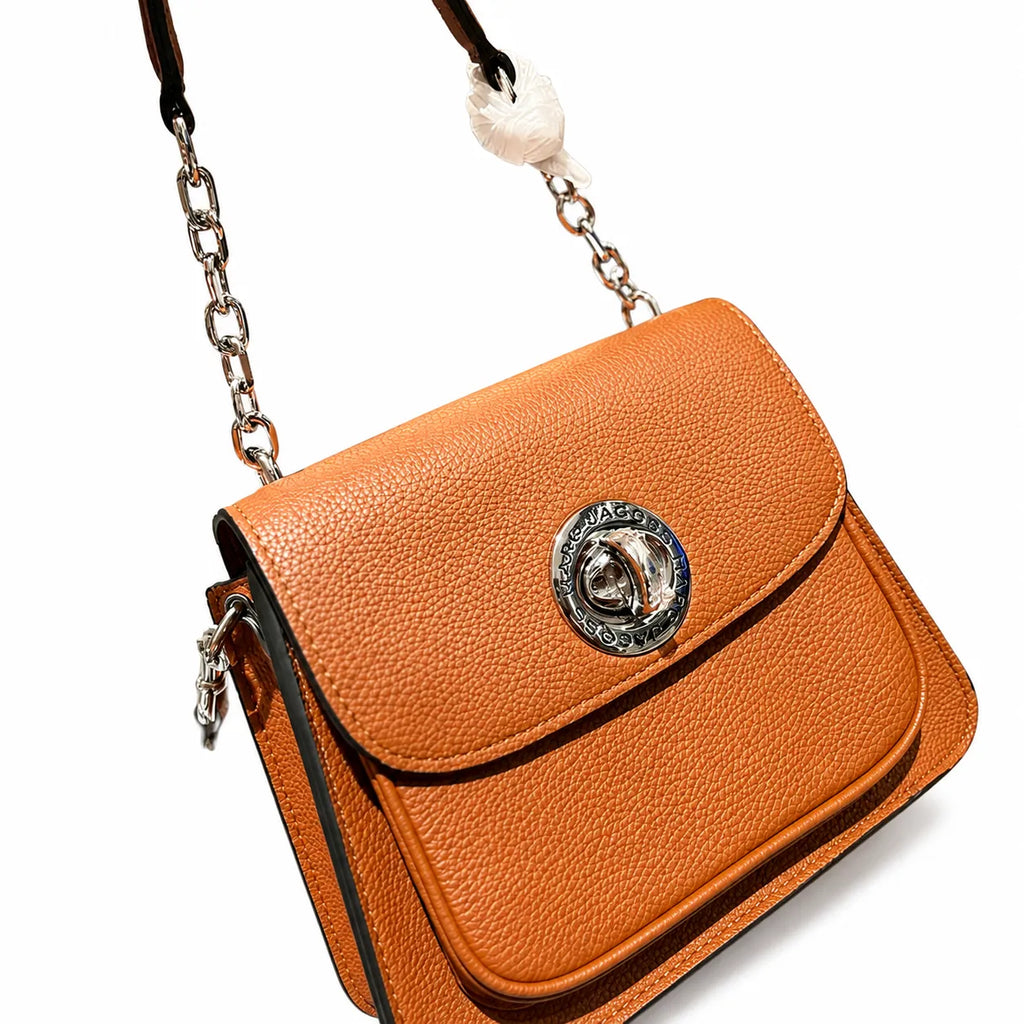 Marc Jacobs The Mini Saddle Small Orange Pebbled Leather Saddle Bag with Silver Turn Lock & Detachable Strap