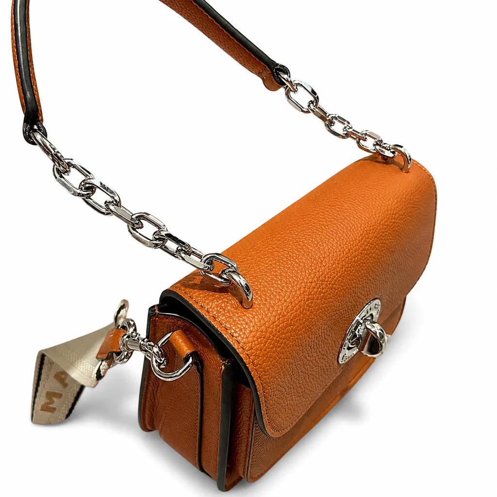 Marc Jacobs The Mini Saddle Small Orange Pebbled Leather Saddle Bag with Silver Turn Lock & Detachable Strap