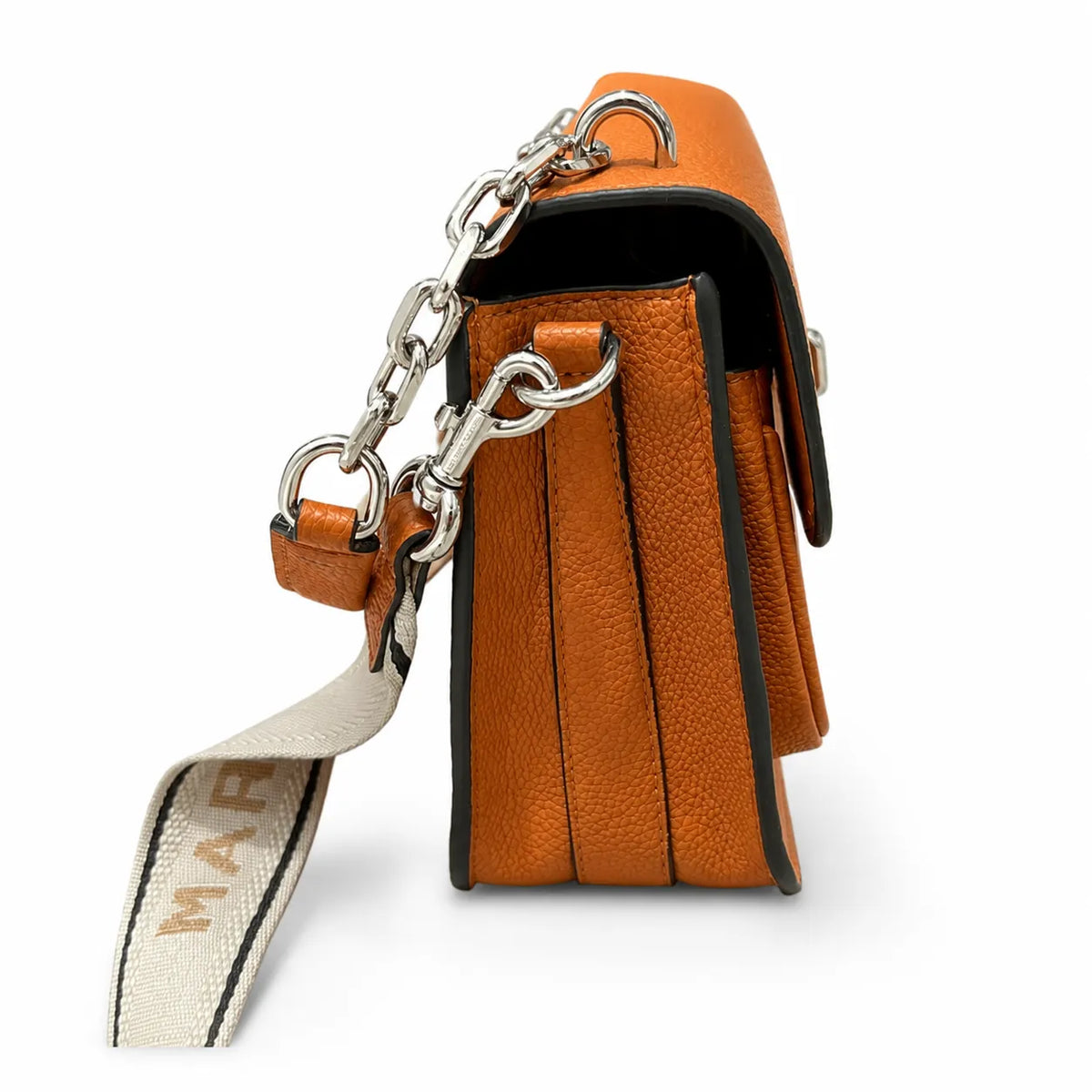 Marc Jacobs The Mini Saddle Small Orange Pebbled Leather Saddle Bag with Silver Turn Lock & Detachable Strap